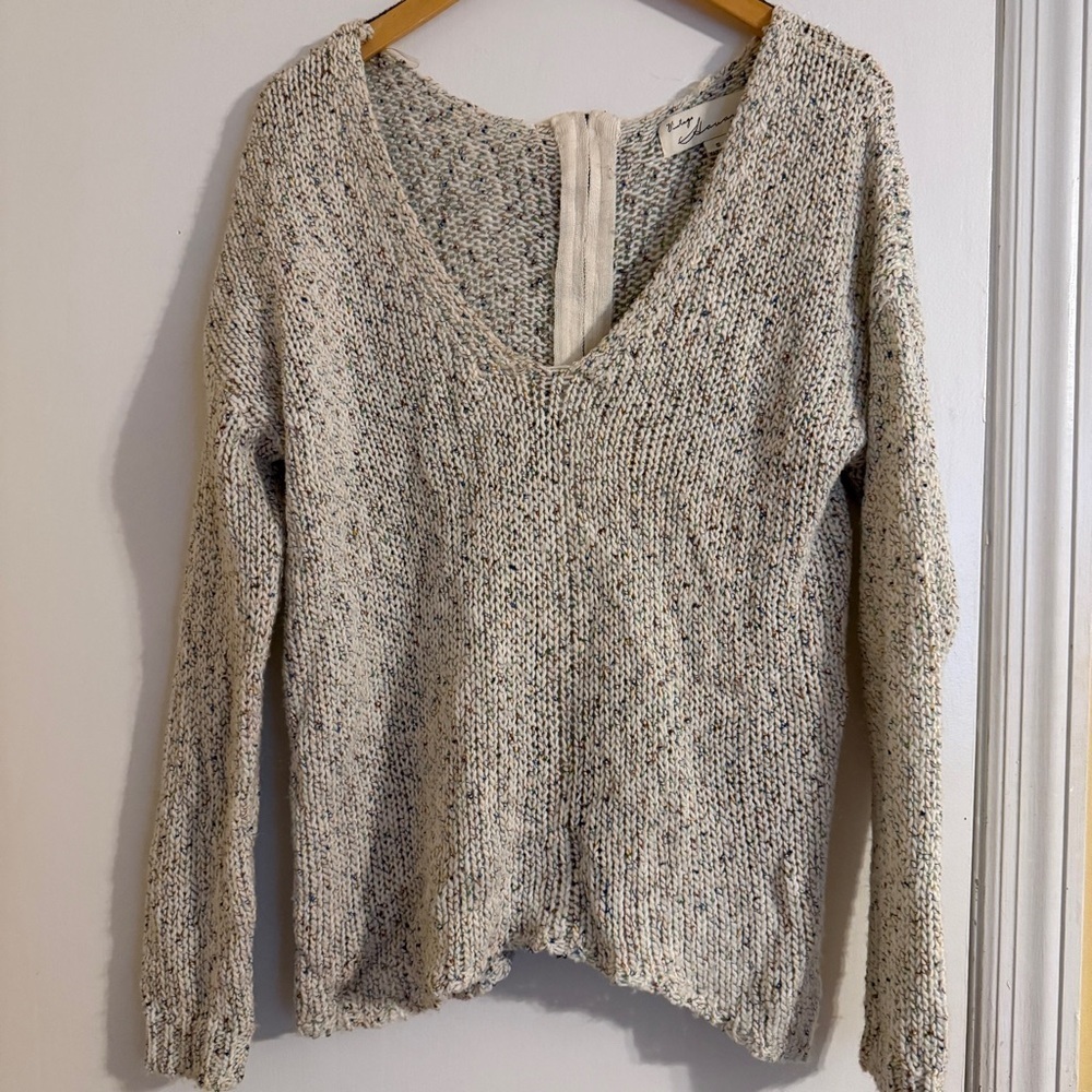 VINTAGE HAVANA White Knit Sweater Full Back Zipper Colorful Loose Slouchy